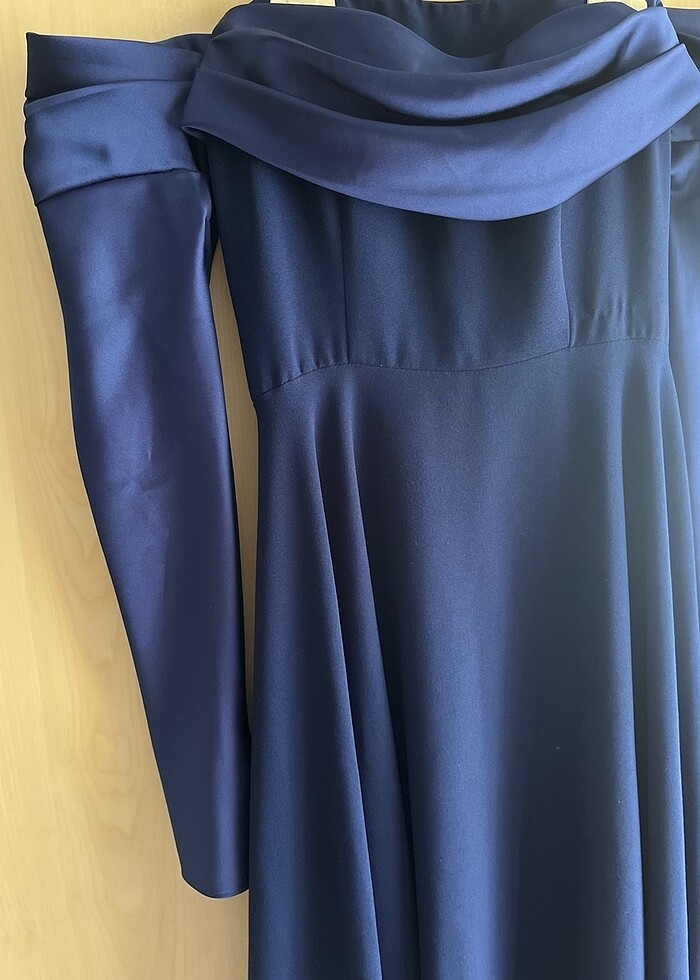 Lacivert drapeli abiye - Görsel 2