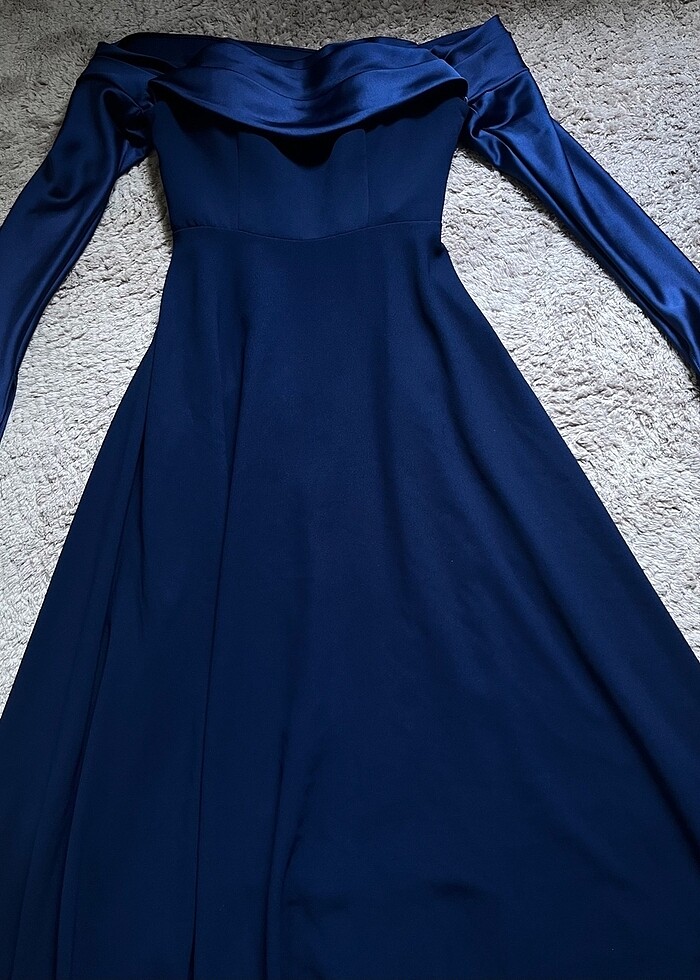 Lacivert drapeli abiye - Görsel 3