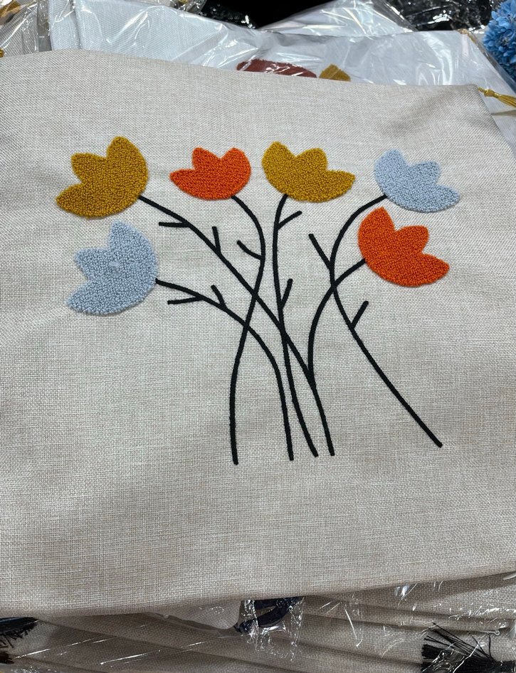 Gri İşlemeli Bohem Dekoratif Yastık Kılıfı - Görsel 3