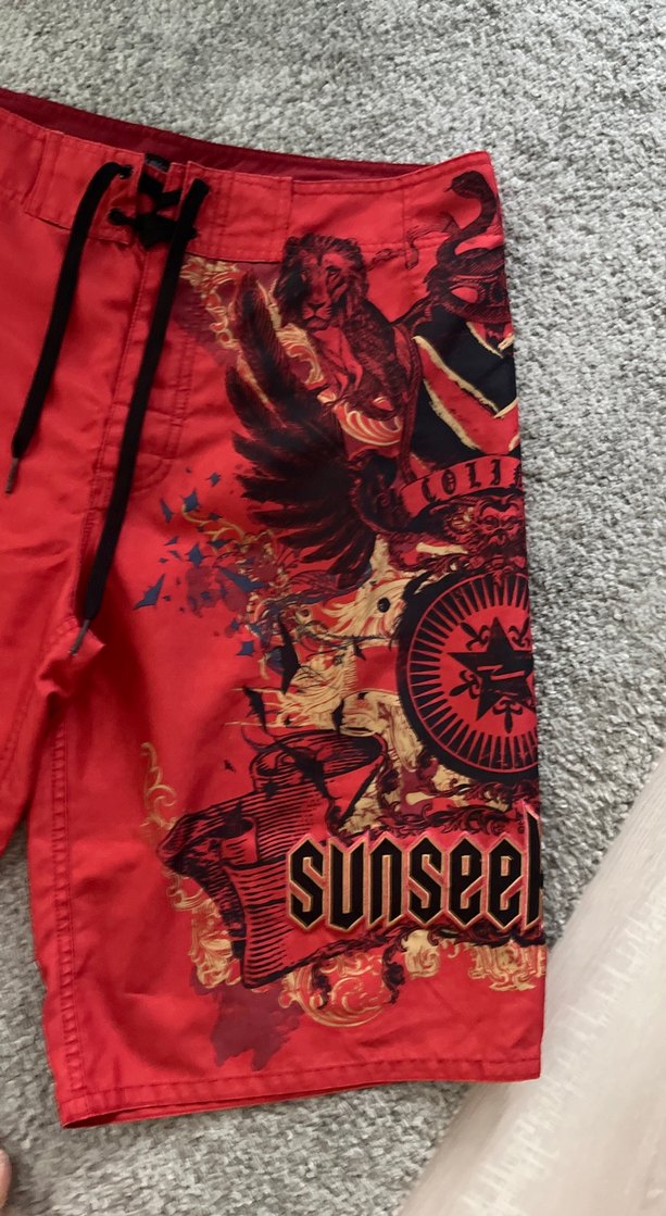 Kırmızı Baskılı Erkek Deniz Şortu - Görsel 3