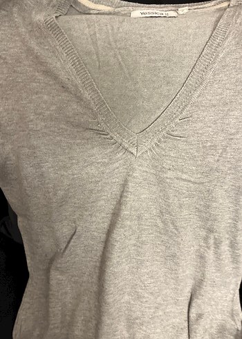 Gri V Yaka Kadın Kazak - Görsel 5