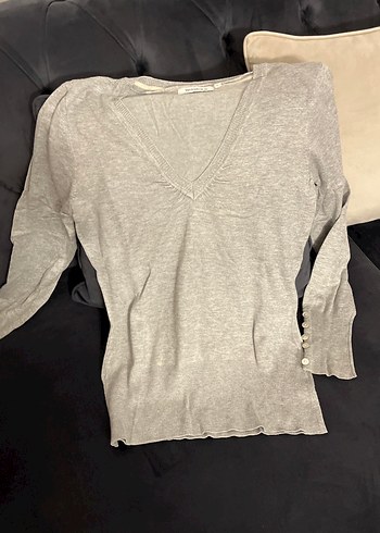 Gri V Yaka Kadın Kazak - Görsel 3