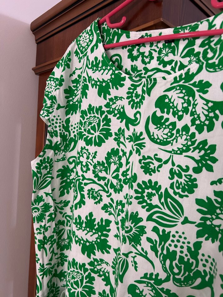Yeşil Baskılı midi boy 3 Xl desenli büyük beden yeni elbise - Görsel 3