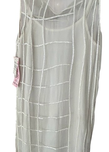 Kalın askılı , midi boy payetli abiye Beyaz Elbise - Görsel 6