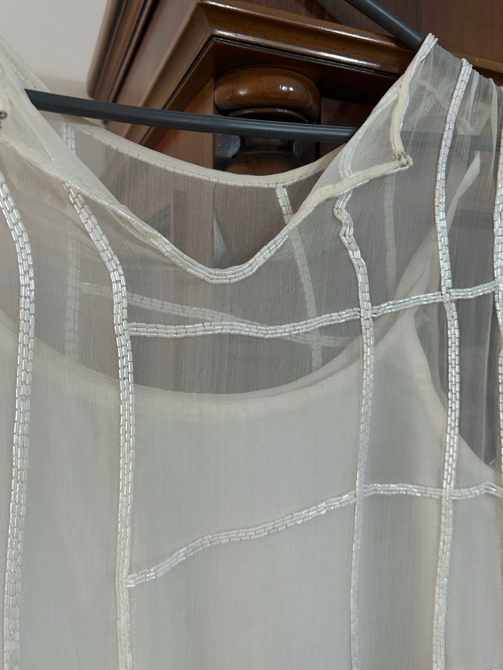 Kalın askılı , midi boy payetli abiye Beyaz Elbise - Görsel 4