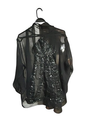 Siyah Şifon Uzun Kollu büyük beden  (42-46) Kadın abiye ceket - Görsel 2