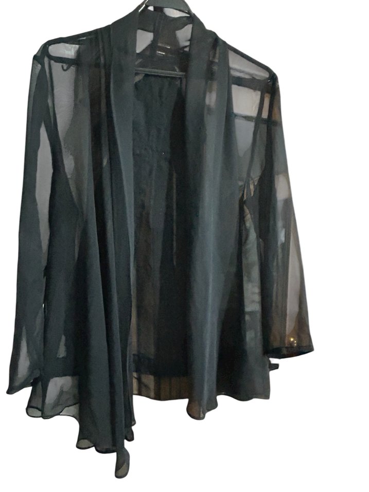 Siyah Şifon Uzun Kollu büyük beden  (42-46) Kadın abiye ceket - Görsel 3