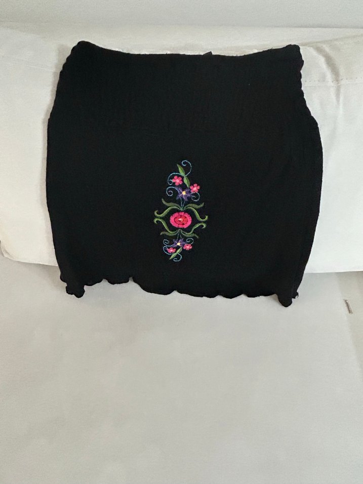 Nakışlı Siyah Mini Etek - Görsel 2