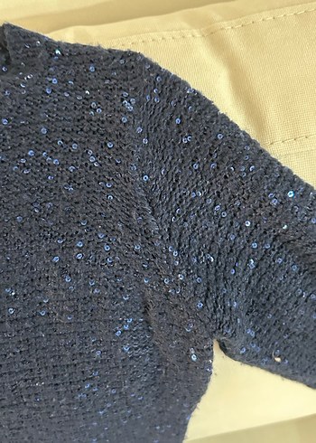 Hafif simli Mavi Kadın Triko Kazak - Görsel 3