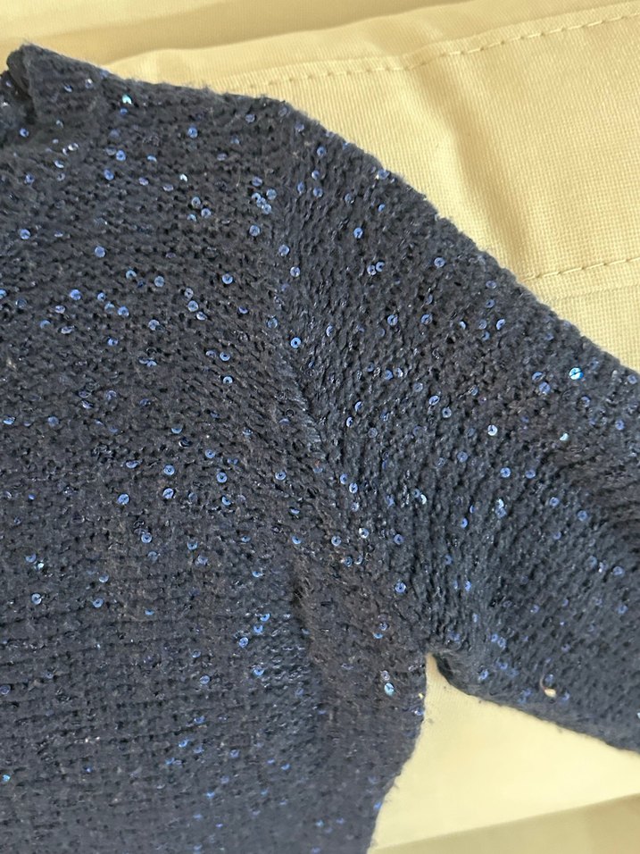 Hafif simli Mavi Kadın Triko Kazak - Görsel 3