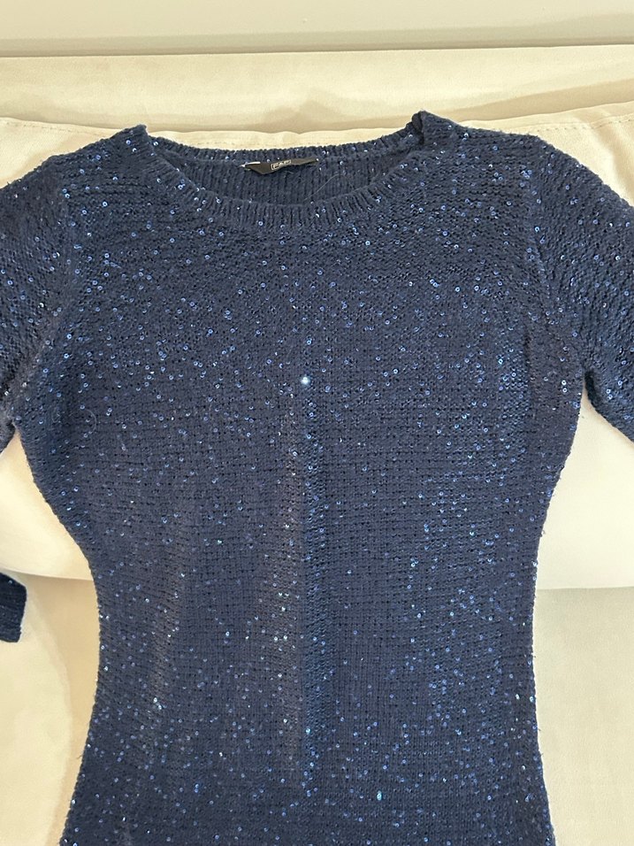 Hafif simli Mavi Kadın Triko Kazak - Görsel 2