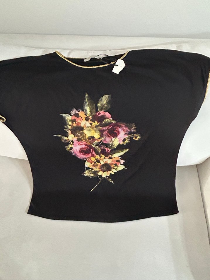 Mudo Collection Çiçek Desenli Siyah Bohem Kadın Bluz - Görsel 5