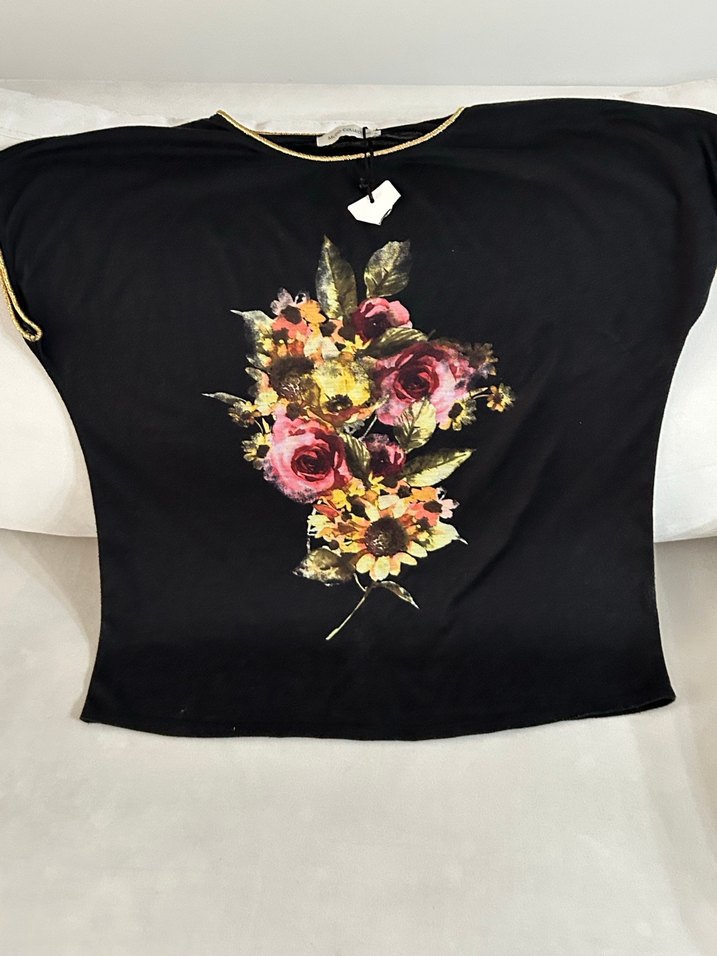 Mudo Collection Çiçek Desenli Siyah Bohem Kadın Bluz - Görsel 2