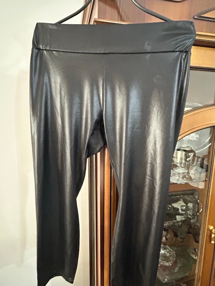 Siyah Parlak Deri Kadın Tayt/ pantolon - Görsel 2
