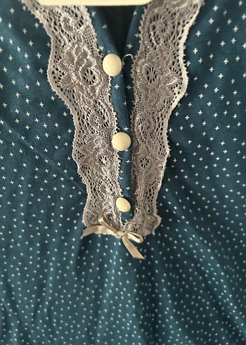 Mavi, dantelli büyük beden pijama takım - Görsel 2