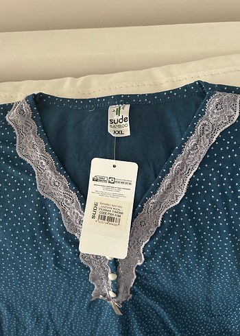 Mavi, dantelli büyük beden pijama takım - Görsel 3