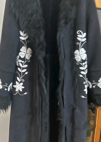 Siyah Nakışlı Fransız Rene Derhy marka Süet UzunKadın manto - Görsel 3
