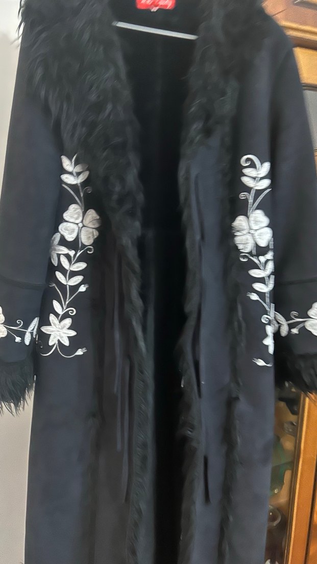 Siyah Nakışlı Fransız Rene Derhy marka Süet UzunKadın manto - Görsel 3