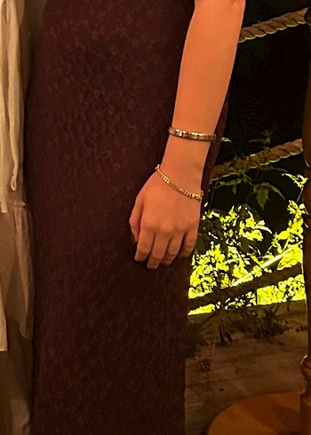 s Beden bordo Renk Bordo V Yaka Dantel Detaylı Uzun Elbise