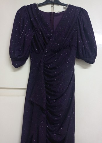 Koyu Mor Drapeli Uzun Abiye Elbise - Görsel 6