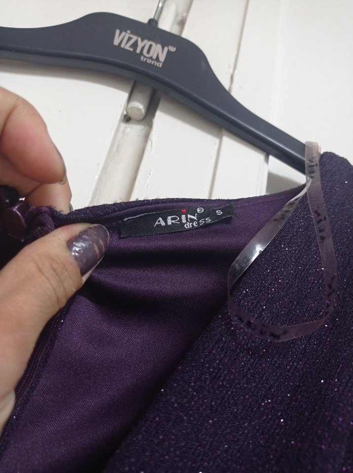 Koyu Mor Drapeli Uzun Abiye Elbise - Görsel 5