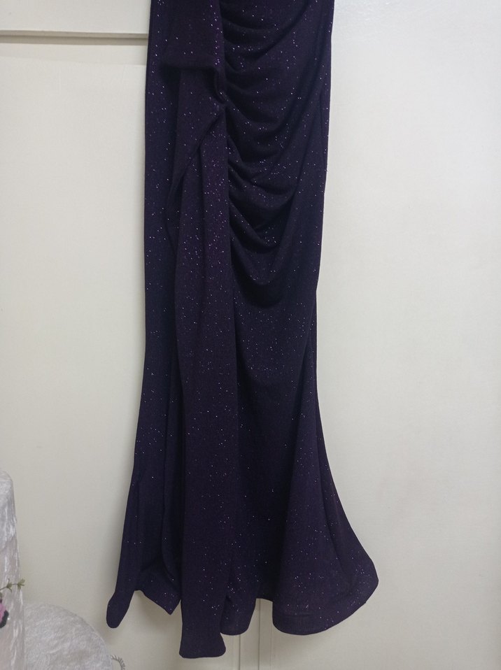 Koyu Mor Drapeli Uzun Abiye Elbise - Görsel 3