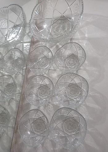 Soyut desenli  kristal beyaz cam kase seti - Görsel 6