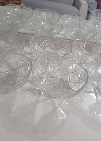 Soyut desenli  kristal beyaz cam kase seti - Görsel 5