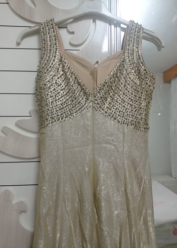 Beyaz Payetli Midi Gece Elbisesi - Görsel 7