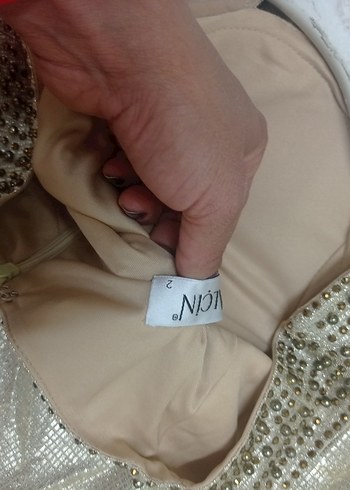 Beyaz Payetli Midi Gece Elbisesi - Görsel 8