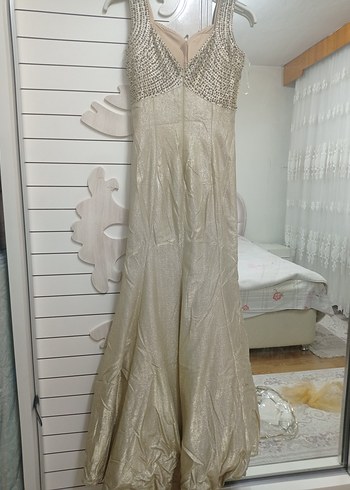 Beyaz Payetli Midi Gece Elbisesi - Görsel 14