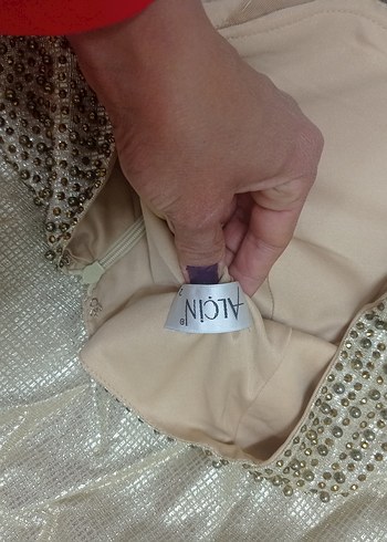 Beyaz Payetli Midi Gece Elbisesi - Görsel 6