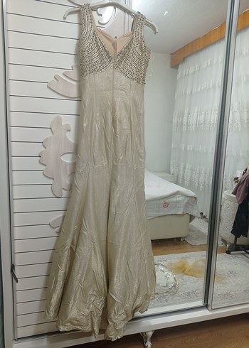 Beyaz Payetli Midi Gece Elbisesi - Görsel 12