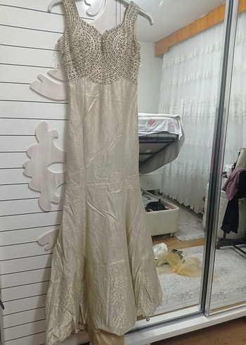 Beyaz Payetli Midi Gece Elbisesi - Görsel 11