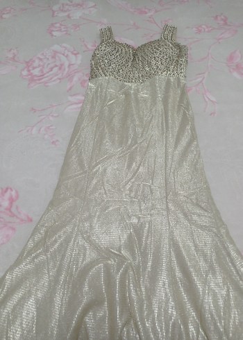 Beyaz Payetli Midi Gece Elbisesi - Görsel 15