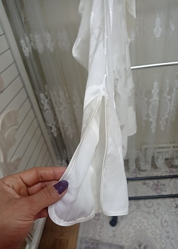 Diger Beyaz Uzun Kadın Pijama Takımı saten - Görsel 9