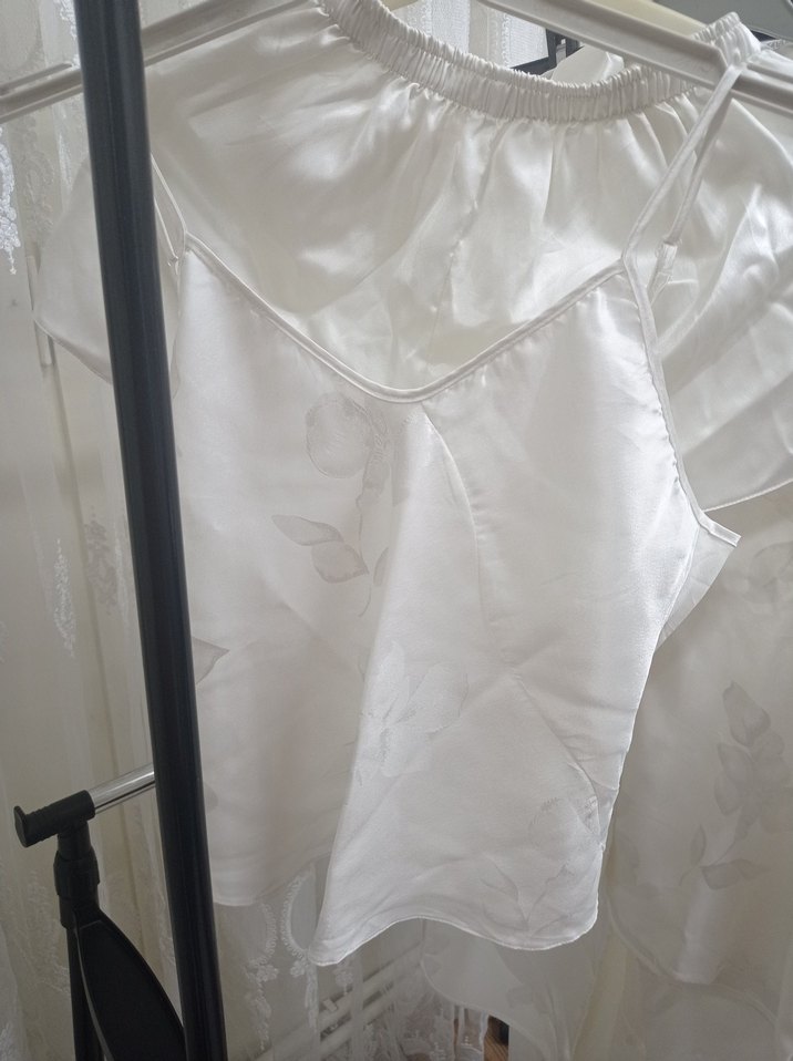 Diger Beyaz Uzun Kadın Pijama Takımı saten - Görsel 2