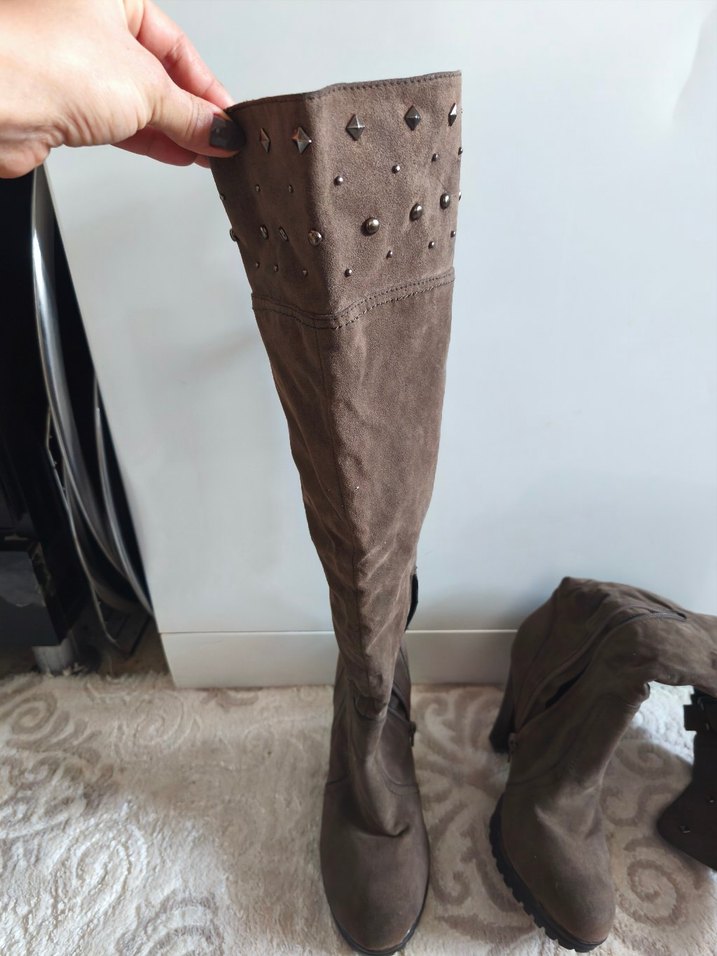 Kadın haki yeşil Süet Tokalı Dizüstü Bot - Görsel 2