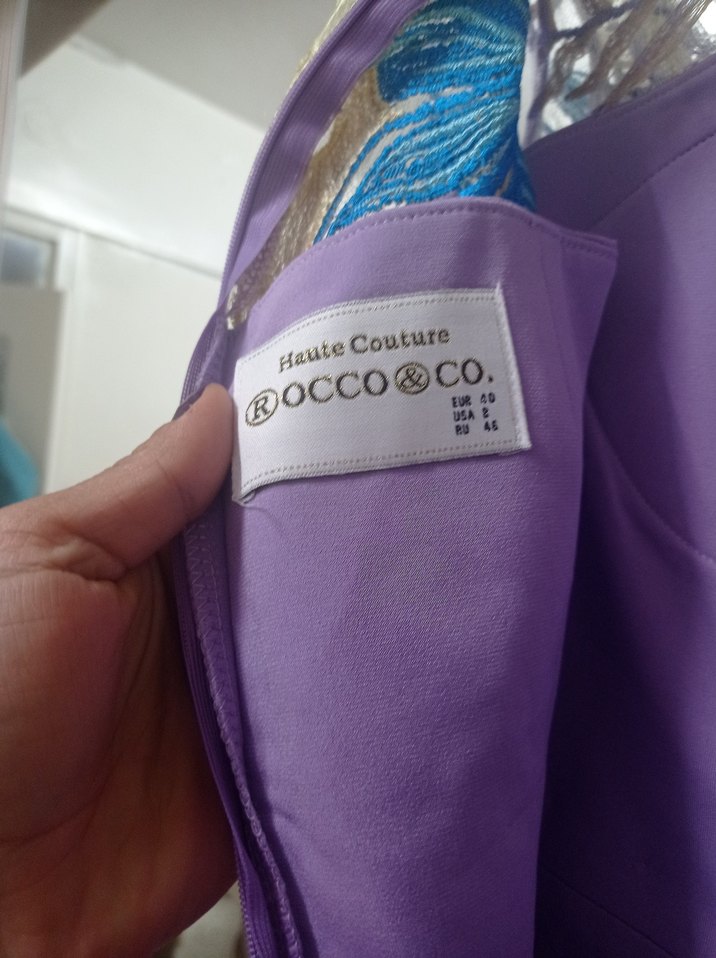 Nakışlı Bohem Uzun Mor Abiye Elbise - Görsel 4