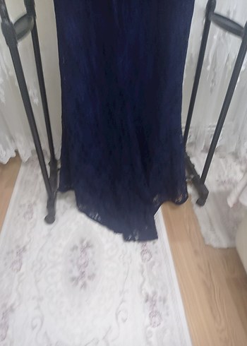 Payetli V Yakalı Uzun Lacivert Abiye Elbise - Görsel 7