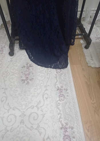 Payetli V Yakalı Uzun Lacivert Abiye Elbise - Görsel 5