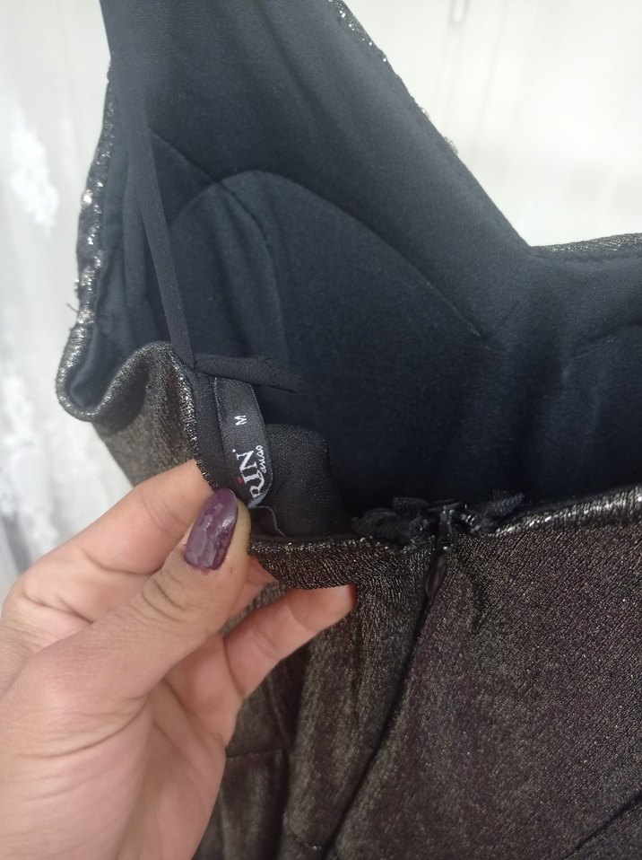 Gri Uzun Drapeli Straplez Kadın Abiye Elbise - Görsel 4