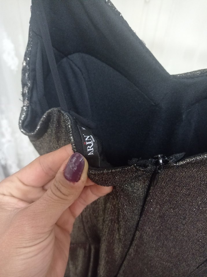 Gri Uzun Drapeli Straplez Kadın Abiye Elbise - Görsel 2