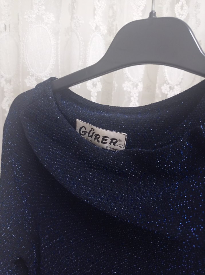 Uzun Kollu Lacivert Drapeli Uzun Elbise - Görsel 3