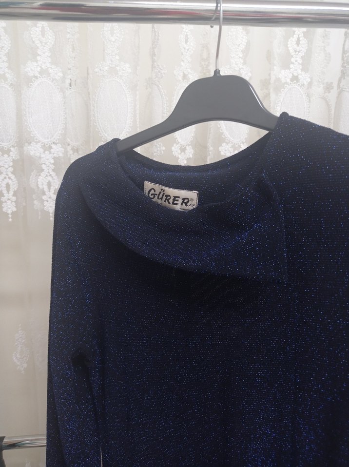 Uzun Kollu Lacivert Drapeli Uzun Elbise - Görsel 4