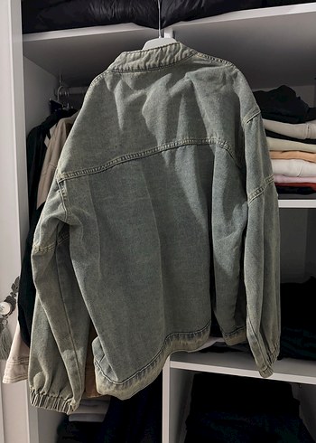 Diğer Gri Nakışlı Geniş Kesim Denim Ceket