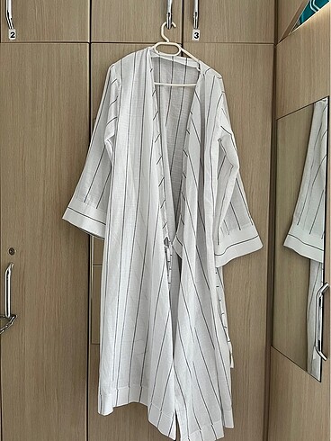 Suud Collection Özel Dikim Beyaz Çizgili Kimono