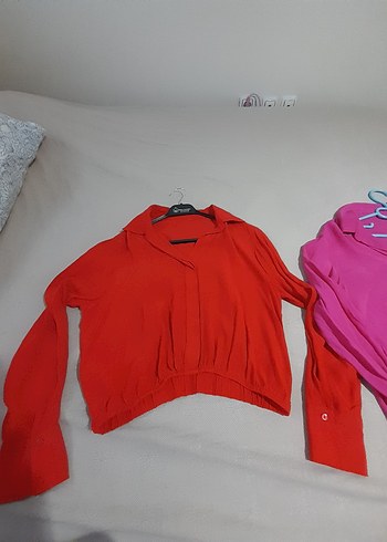 m Beden kırmızı Renk Kırmızı Düğmeli Uzun Kollu Kadın Gömlek