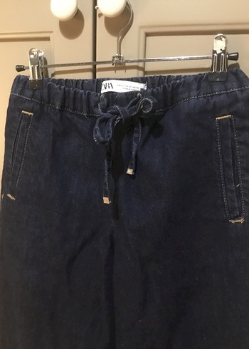 Zara Lacivert Beli Bağcıklı Rahat Kesim Kadın Kot Pantolon