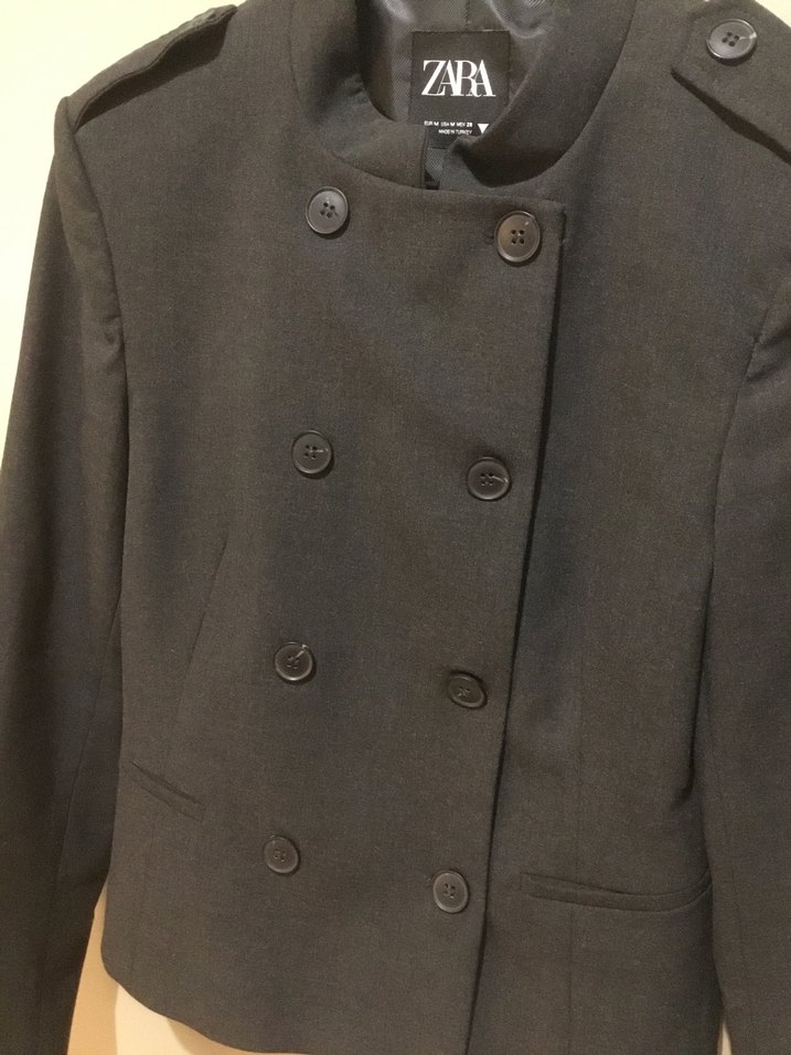 Zara Düğmeli Gri Kadın  Ceket - Görsel 4